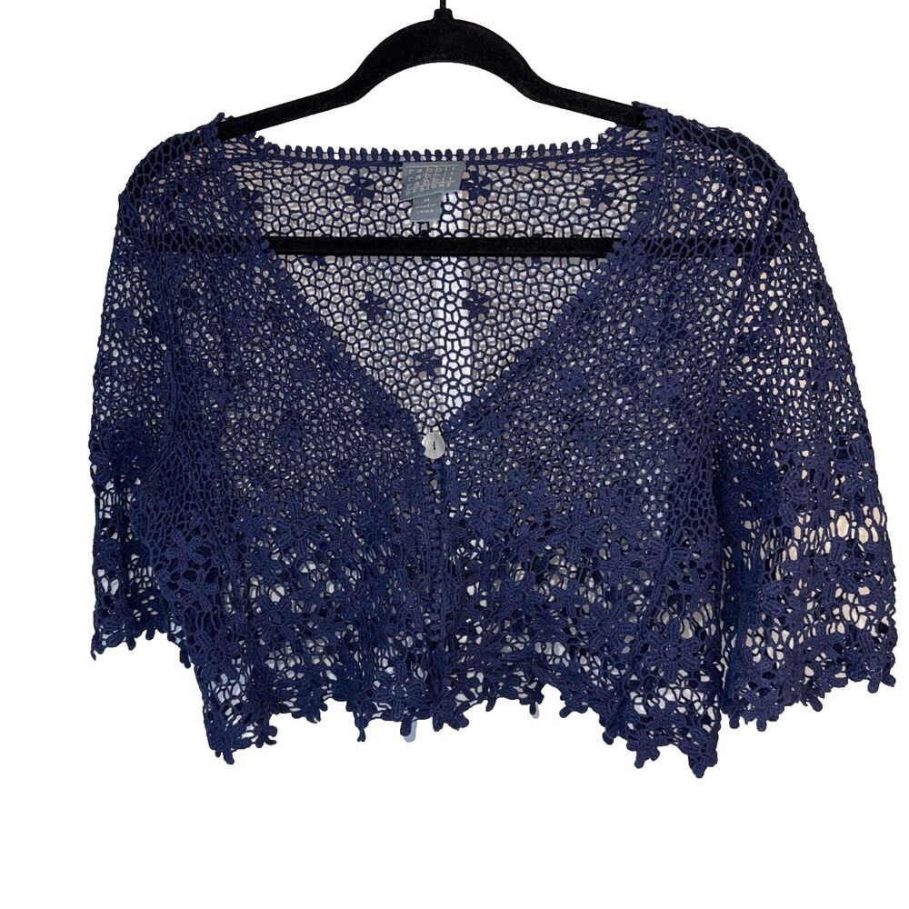 Rabbit Rabbit Rabbit Crochet Crop Cardigan Fairycore Romantic Coquette Blue Med